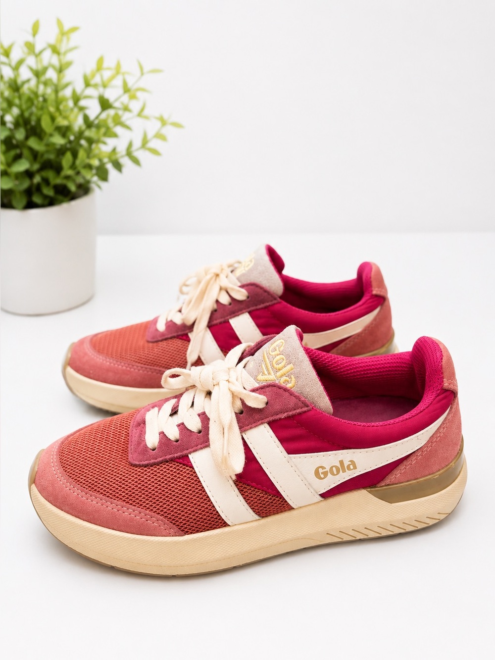 Gola Raven Sneakers Pink & Burgundy Retro Runner Sneakers